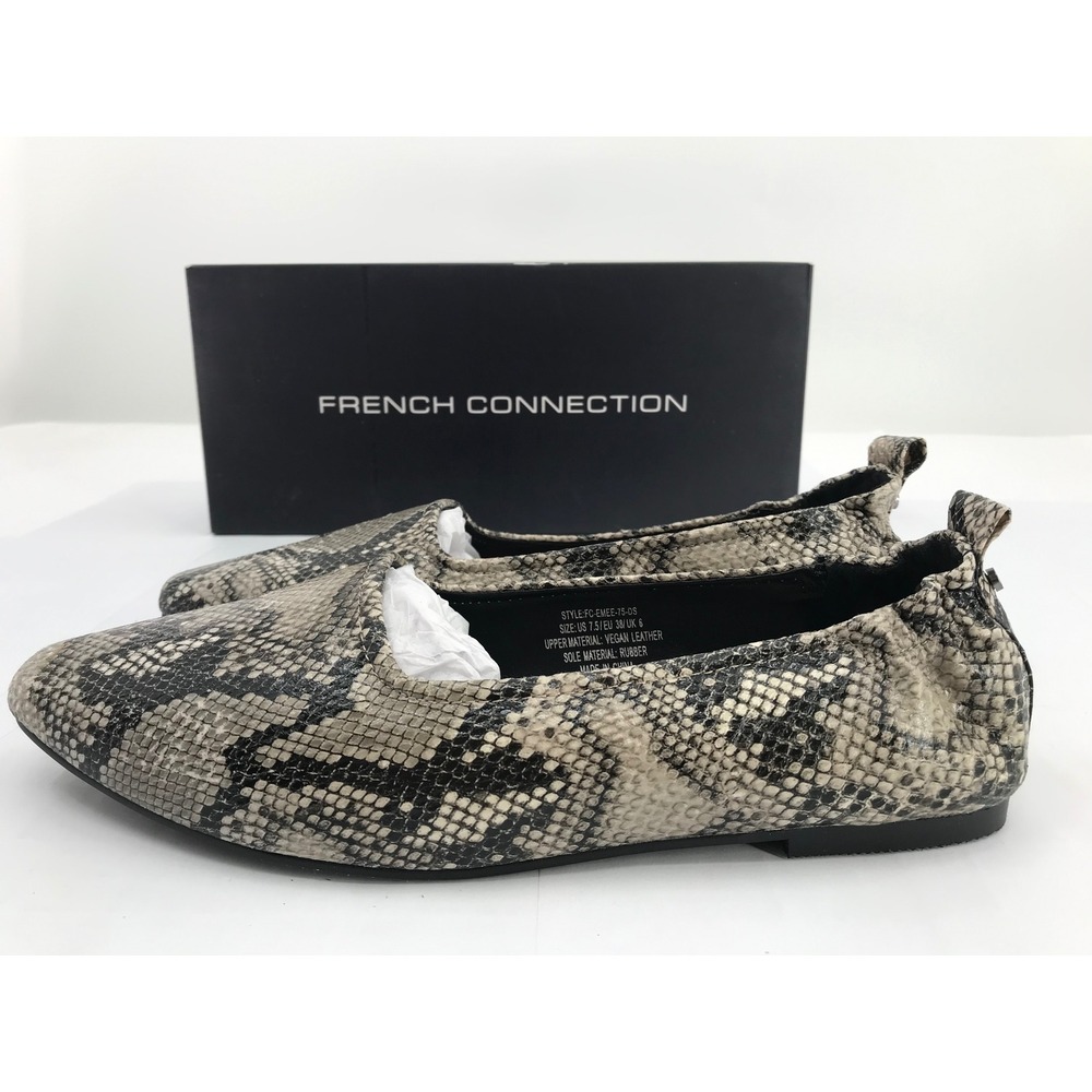 French Connection Emee Snakeskin Print Vegan Leather Ballet Flats Grey US 7.5‎